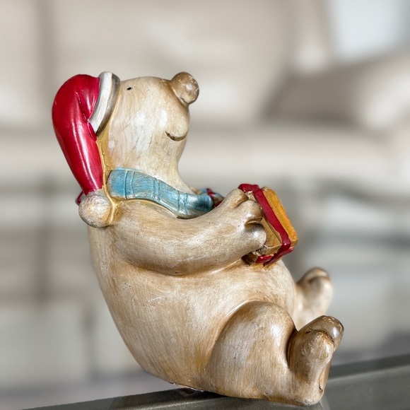 Vintage Christmas Bear with Red Hat and Blue Scarf - Picture 1 of 5